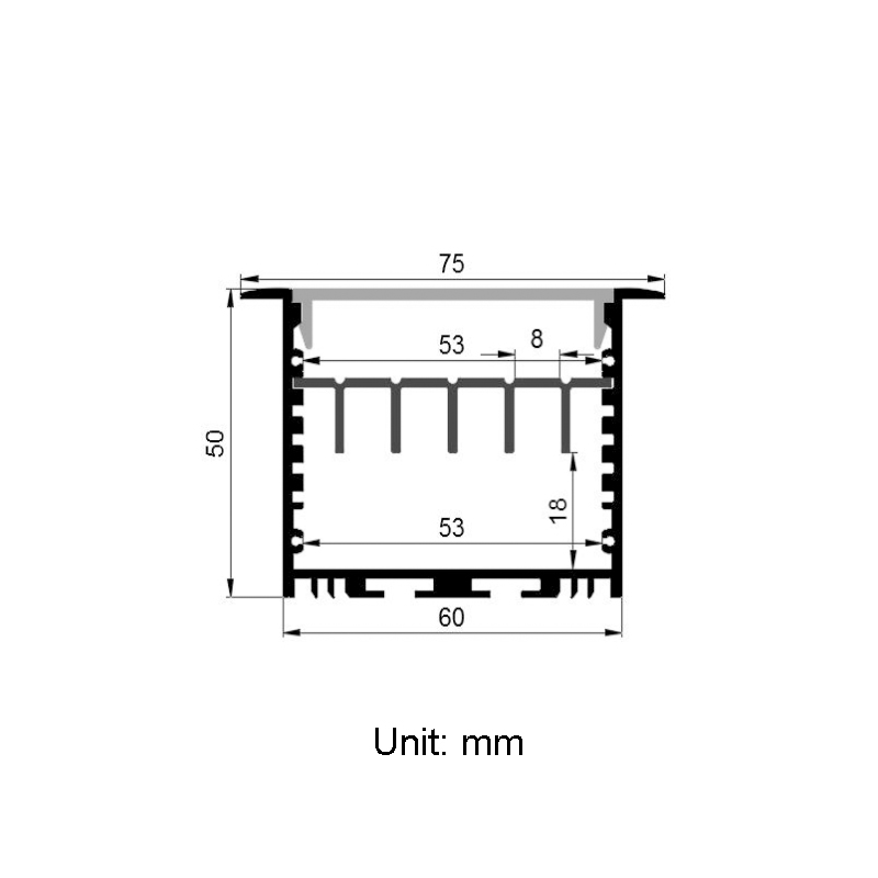 Recessed U Channel Aluminum LED Light Diffuser For LED Tape Lighting - Inner Width 53mm Recessed U Channel Aluminum LED Light Diffuser For LED Tape Lighting - Inner Width 53mm